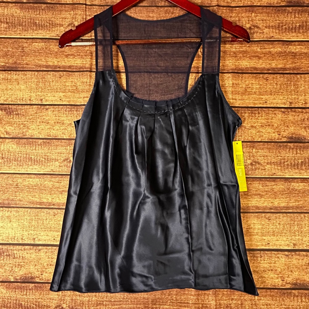 Gianni Bini Peggy Silk Racerback Tank Top Navy Blue Nightwatch Size 6 NWT